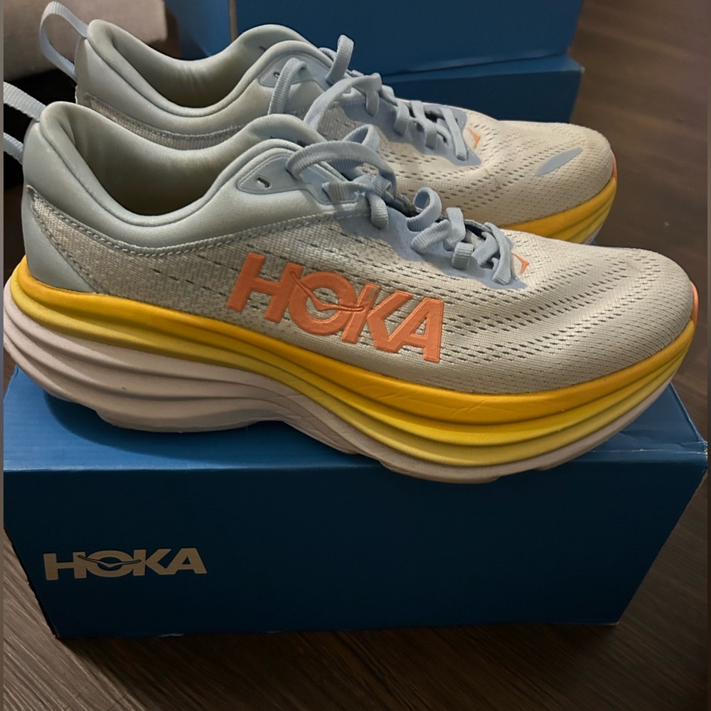 Hoka Sky Blue and Sunburst Yellow Sneakers